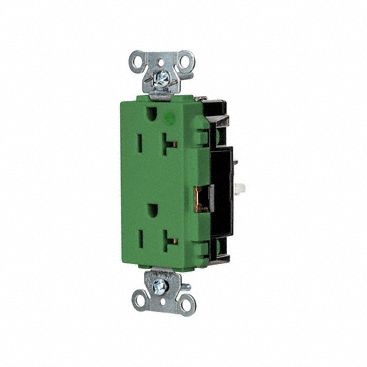 Receptacle: Decorator Duplex, 5-20R, 20 A, 125V AC, Green, 2 Pole / 3 Wire Poles & Wires