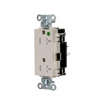 Receptacle: Decorator Duplex, 5-20R, 20 A, 125V AC, Light Almond, Push In, Hospital Grade