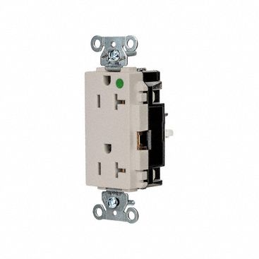 Receptacle: Decorator Duplex, 5-20R, 20 A, 125V AC, Light Almond, Push In, Hospital Grade