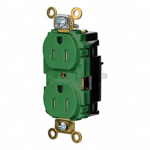 Receptacle: Duplex, 5-15R, 125V AC, 15 A, Green, 2 Pole / 3 Wire, Push In