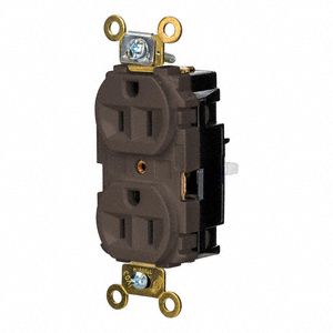 Receptacle: Duplex, 5-15R, 125V AC, 15 A, Brown, 2 Pole / 3 Wire, Push In