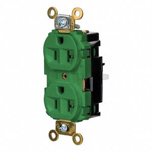 Receptacle: Duplex, 5-20R, 125V AC, 20 A, Green, 2 Pole / 3 Wire, Push In