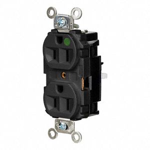 Receptacle: Duplex, 5-15R, 15 A, 125V AC, Black, 2 Pole / 3 Wire Poles & Wires, Push In