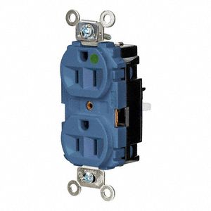 Receptacle: Duplex, 5-15R, 15 A, 125V AC, Blue, 2 Pole / 3 Wire Poles & Wires, Push In