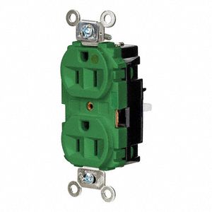 Receptacle: Duplex, 5-15R, 15 A, 125V AC, Green, 2 Pole / 3 Wire Poles & Wires, Push In