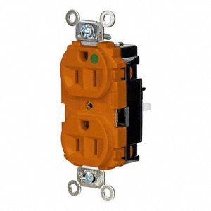 Receptacle: Duplex, 5-15R, 15 A, 125V AC, Orange, 2 Pole / 3 Wire Poles & Wires, Push In
