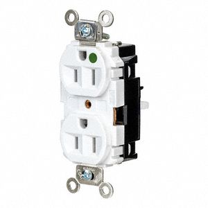 Receptacle: Duplex, 5-15R, 15 A, 125V AC, White, 2 Pole / 3 Wire Poles & Wires, Push In
