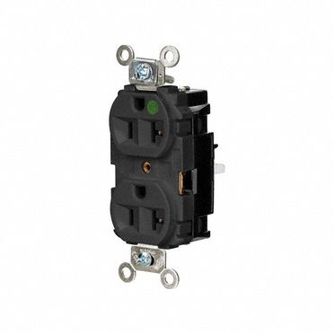 Receptacle: Duplex, 5-20R, 20 A, 125V AC, Black, 2 Pole / 3 Wire Poles & Wires, Push In