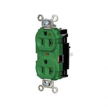 Receptacle: Duplex, 5-20R, 20 A, 125V AC, Green, 2 Pole / 3 Wire Poles & Wires, Push In
