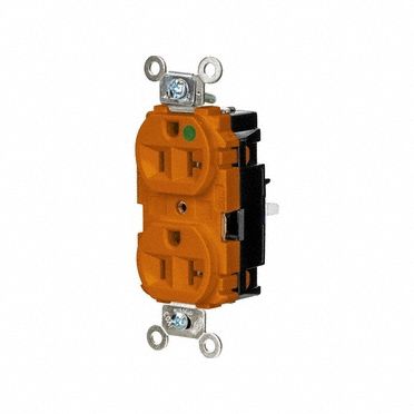Receptacle: Duplex, 5-20R, 20 A, 125V AC, Orange, 2 Pole / 3 Wire Poles & Wires, Push In