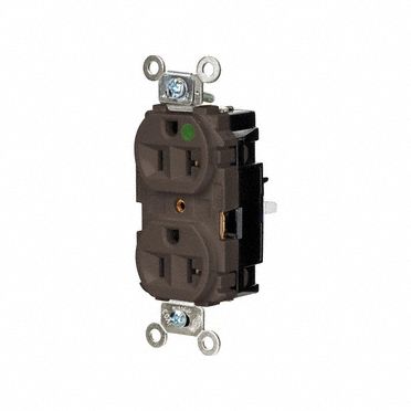 Receptacle: Duplex, 5-20R, 20 A, 125V AC, Brown, 2 Pole / 3 Wire Poles & Wires, Push In