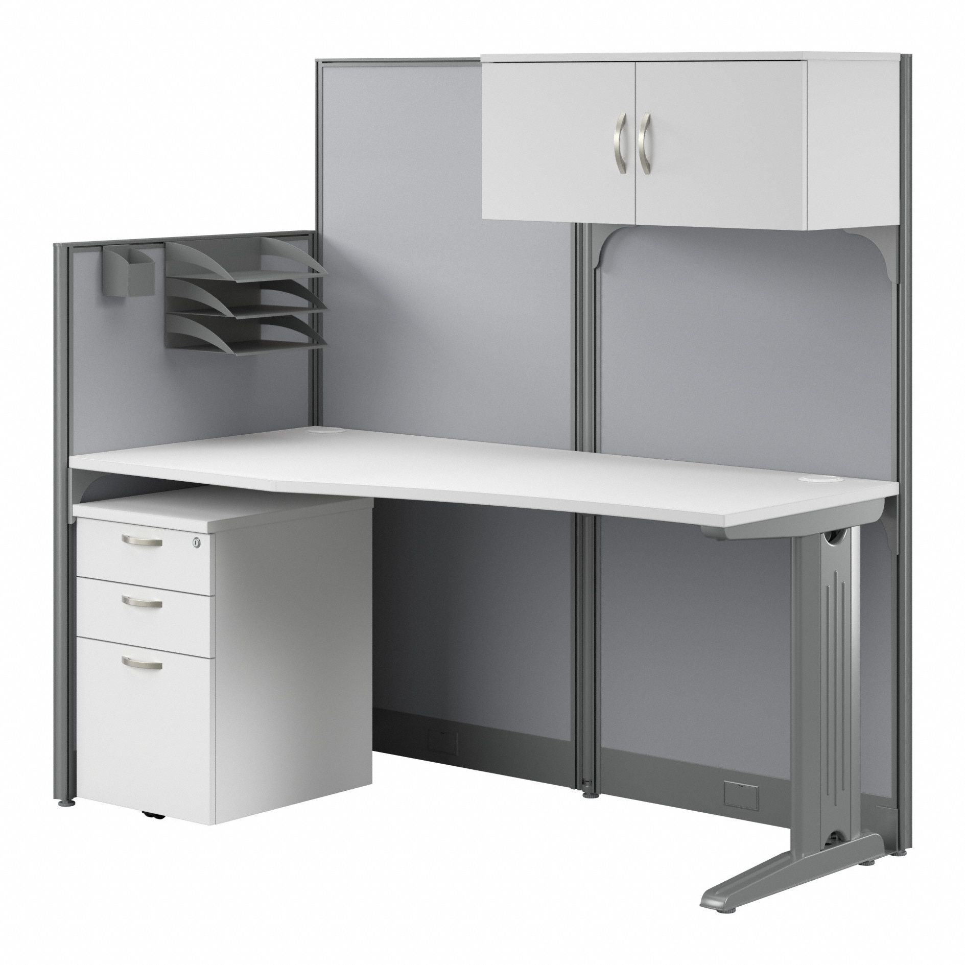 Modular Cubicle Workstation: 63 in Overall Ht, 64 in Overall Wd, White