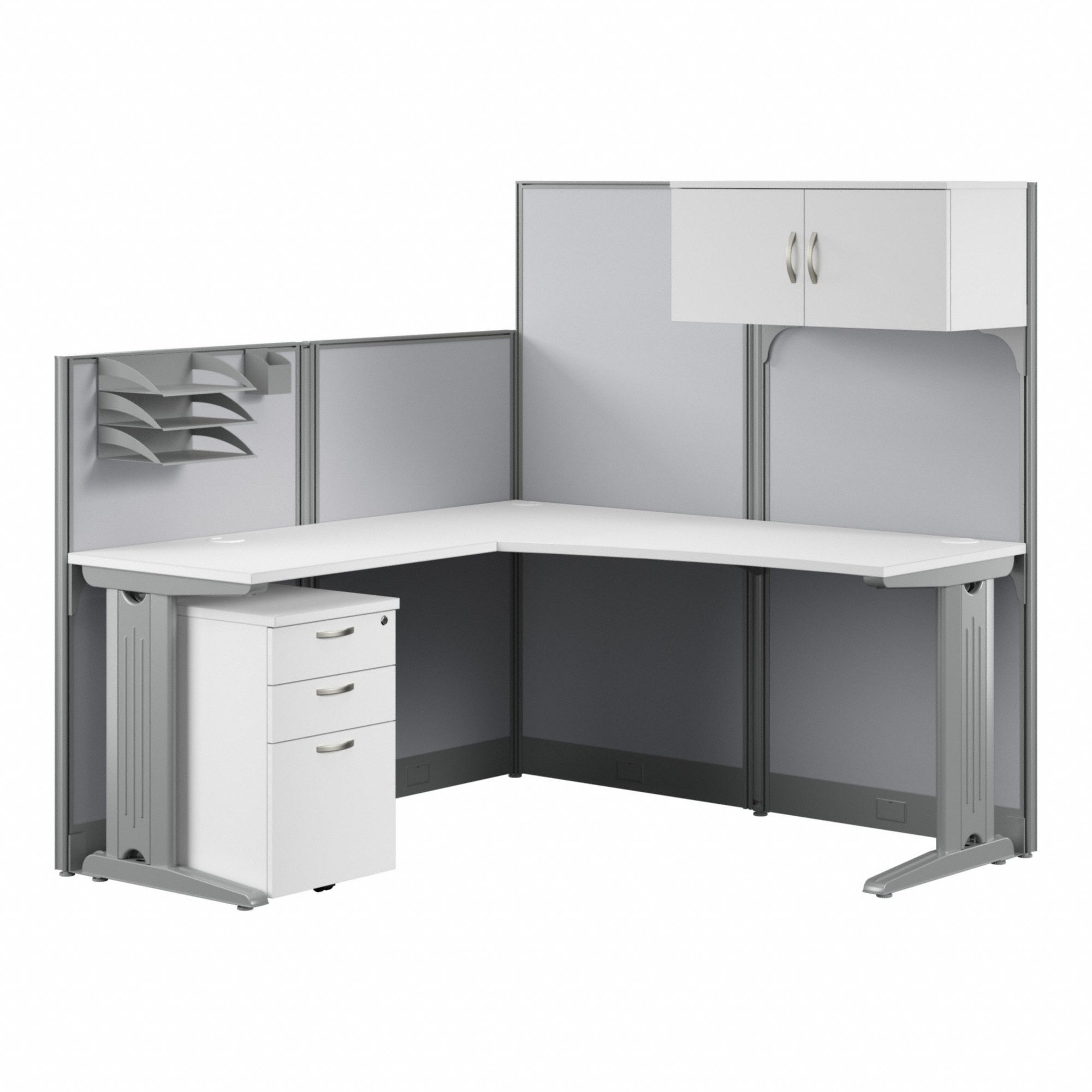 Modular Cubicle Workstation: 63 in Overall Ht, 64 in Overall Wd, White