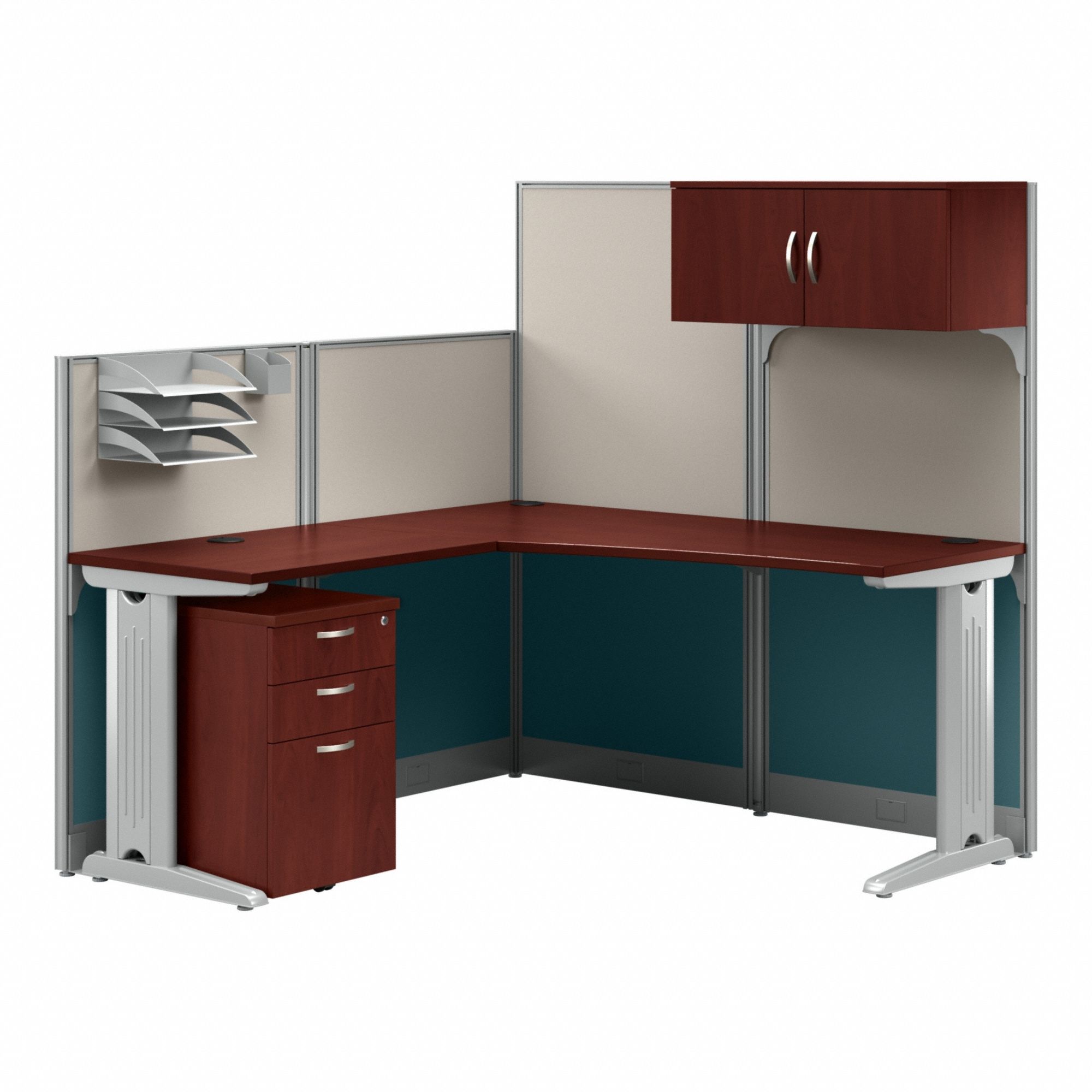 Modular Cubicle Workstation: 63 in Overall Ht, 64 in Overall Wd, Cherry