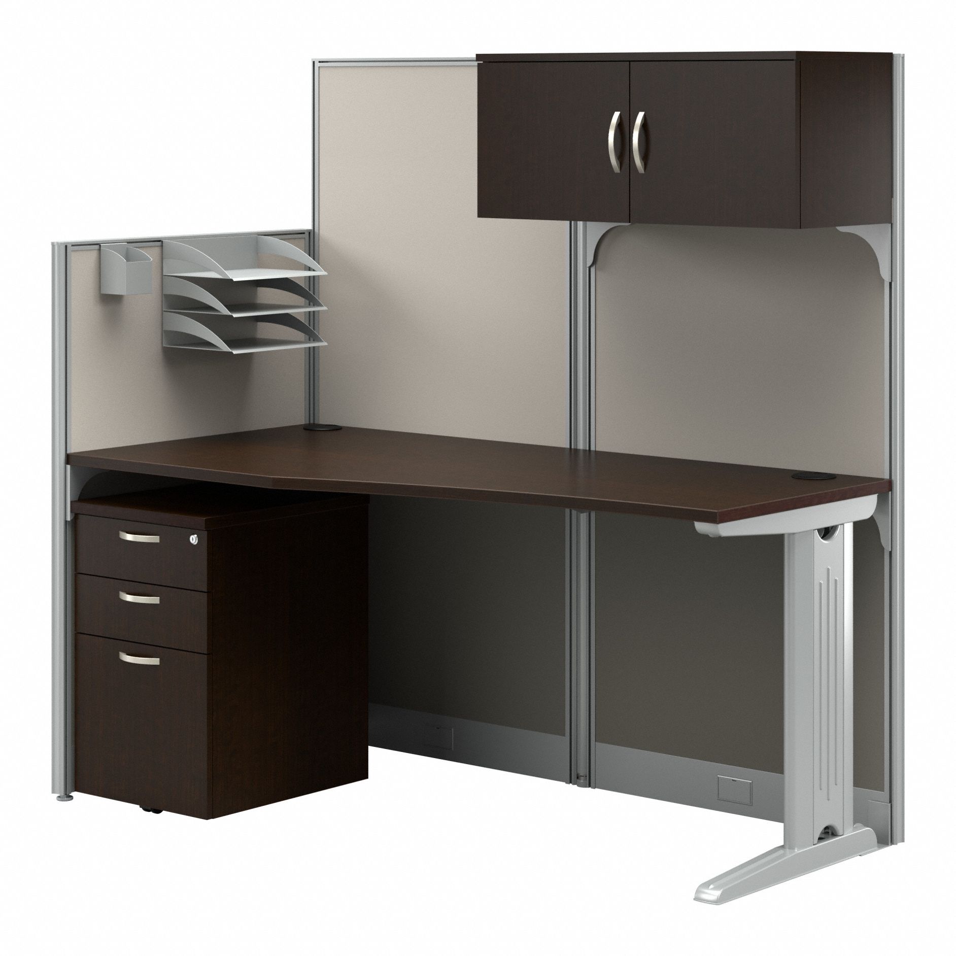 Modular Cubicle Workstation: 63 in Overall Ht, 64 in Overall Wd, Cherry