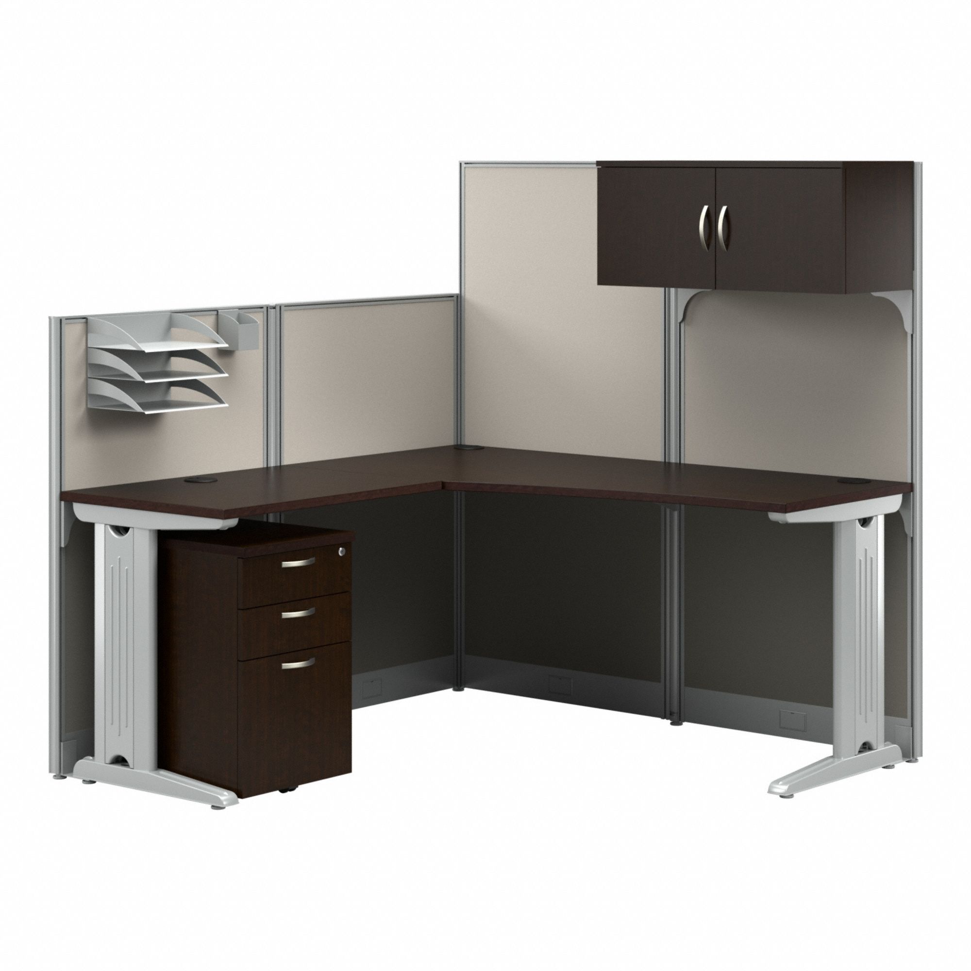Modular Cubicle Workstation: 63 in Overall Ht, 64 in Overall Wd, Cherry