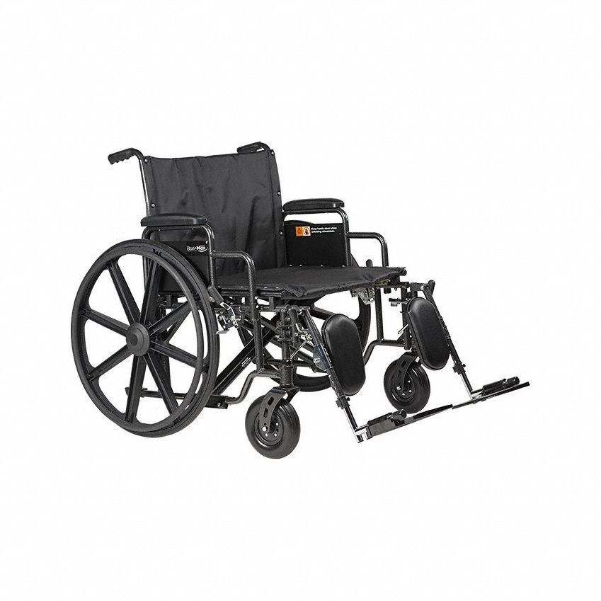 Wheelchair: 600 lb Wt Capacity, 26 in Seat Wd, 20 in Seat Dp, Nylon, 26 in Back Ht, Flat
