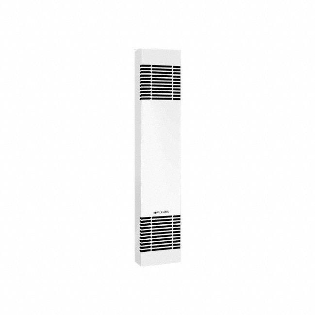 WILLIAMS COMFORT PRODUCTS Electric Cabinet Unit Heater: Fan Forced, 9.2 kW Watt Output, White (MPN 3144030W). Key specifications — Wattage Output: 9.2 kW; Air Flow: 375 cfm; Voltage, Phase: 240V AC, 1-Phase; Cabinet Dimensions - W x H x D: 14-1/2 in x 72-5/8 in x 7-7/8 in; Brand: WILLIAMS COMFORT PRODUCTS; Heating Method: Fan Forced; Nominal Voltage - HVAC: 240V AC; Overall Dimensions - W x H x D: 14-1/2 in x 72-5/8 in x 7-7/8 in.