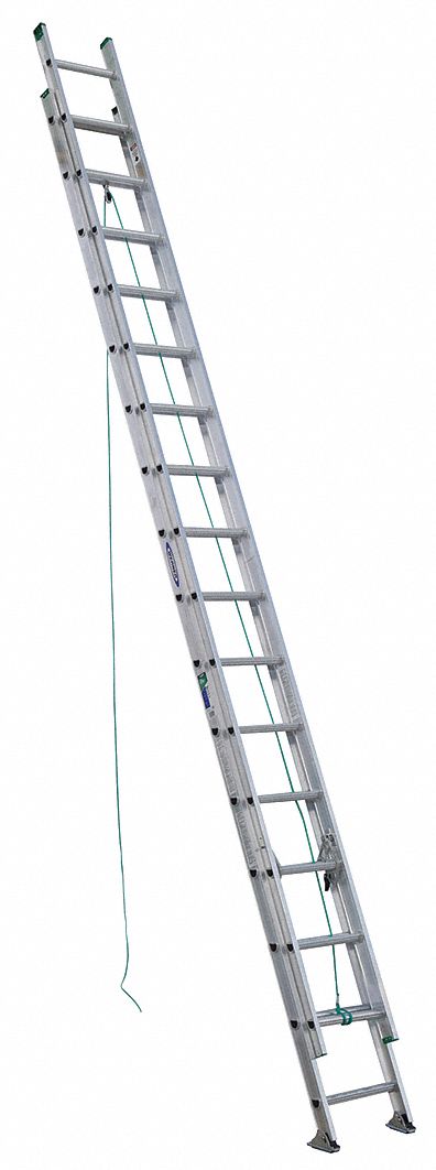 EXTENSION LADDER, CSA TYPE II, D-RUNG, PIVOT SHOE, 12 IN SPACING, 32 FT/29 FT EXT, ALUMINUM