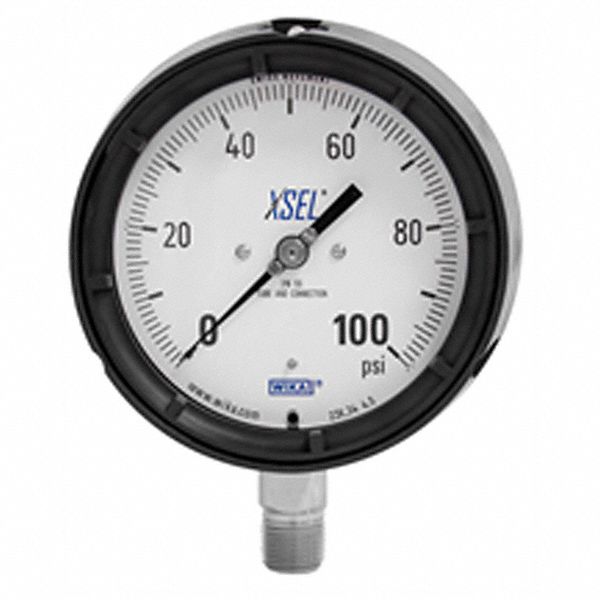 PRESSURE GAUGE, LOWER BACK MOUNT, 0-160 PSI, 1/2 IN MNPT, DIAL SIZE 4 1/2 IN