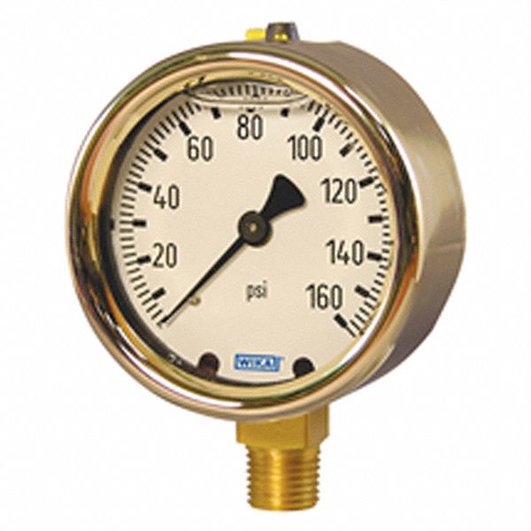 PRESSURE GAUGE, LOWER BACK MOUNT, 0-60 PSI, DIAL SIZE 2 1/2 IN