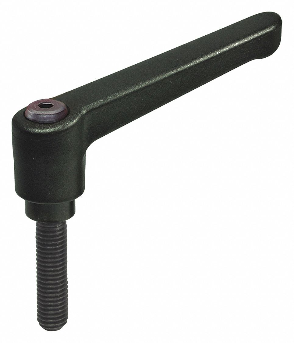 ADJUSTABLE LEVER,STEEL THREADED STUD,M6 X 1.0 THREAD,20 MM THREAD L,45 MM LEVER L,BLK,NYLON