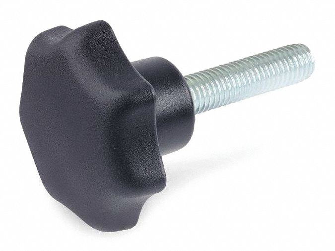 HAND KNOB,STAR HANDLE/STEEL THREADED STUD, M5X0.8 THREAD,20 MM THREAD L,25 MM HANDLE DIA,PLASTIC
