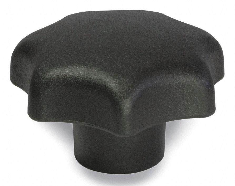 HAND KNOB,STAR HANDLE/TAPPED INSERT,M6 X 1.0 THREAD SIZE,32 MM HANDLE DIA,BLACK,PLASTIC