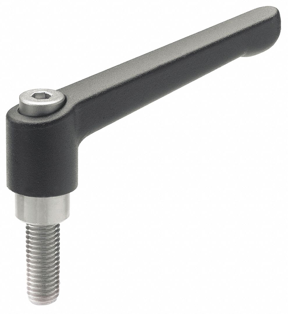 ADJUSTABLE LEVER,THREADED STUD,M8 X 1.25 THREAD,20 MM THREAD L,63 MM LEVER L,BLK,NYLON PLASTIC