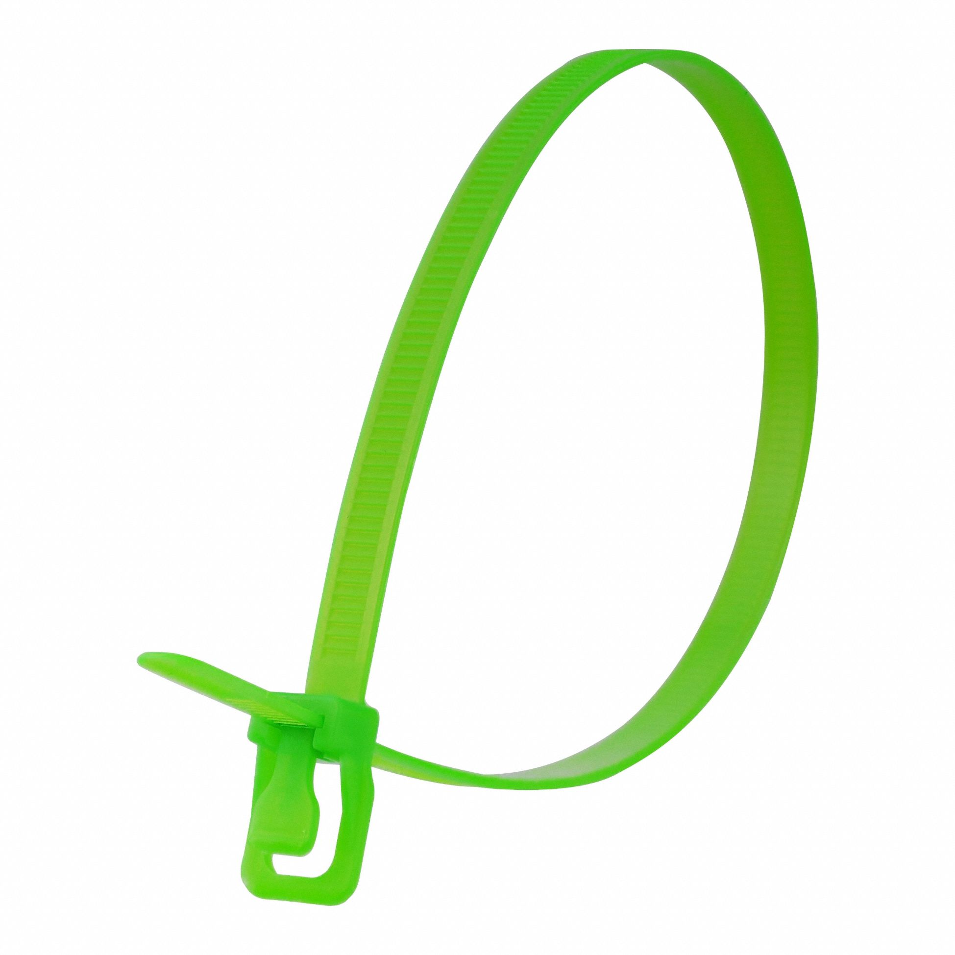 Reusable Cable Ties: Fluorescent Green, 8 in Lg, Max. 55 mm Bundle Dia., 120 lb Rated, 100 PK