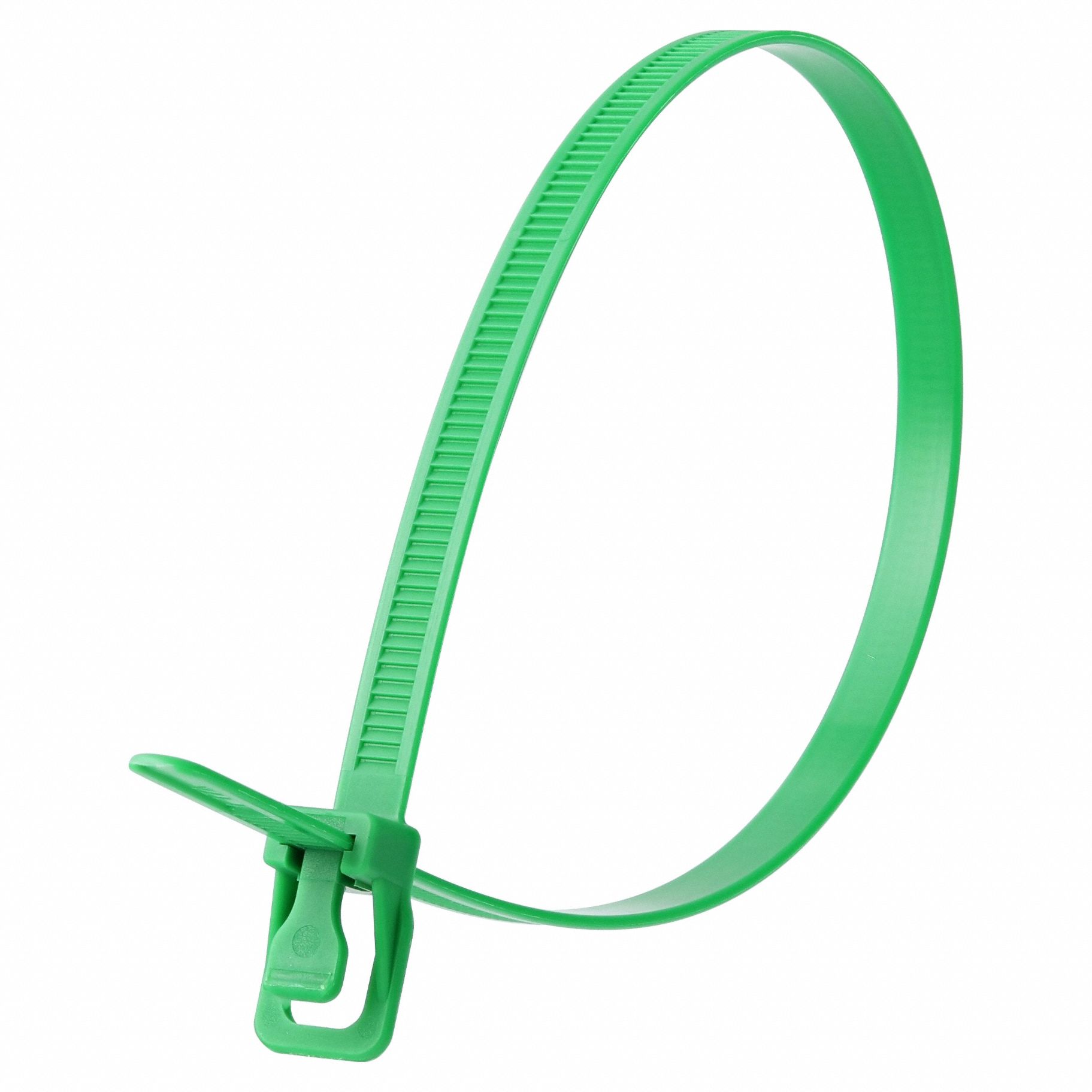 Releasable Cable Tie: Green, 14 in Lg, Max. 100 mm Bundle Dia., 120 lb Rated, 100 PK