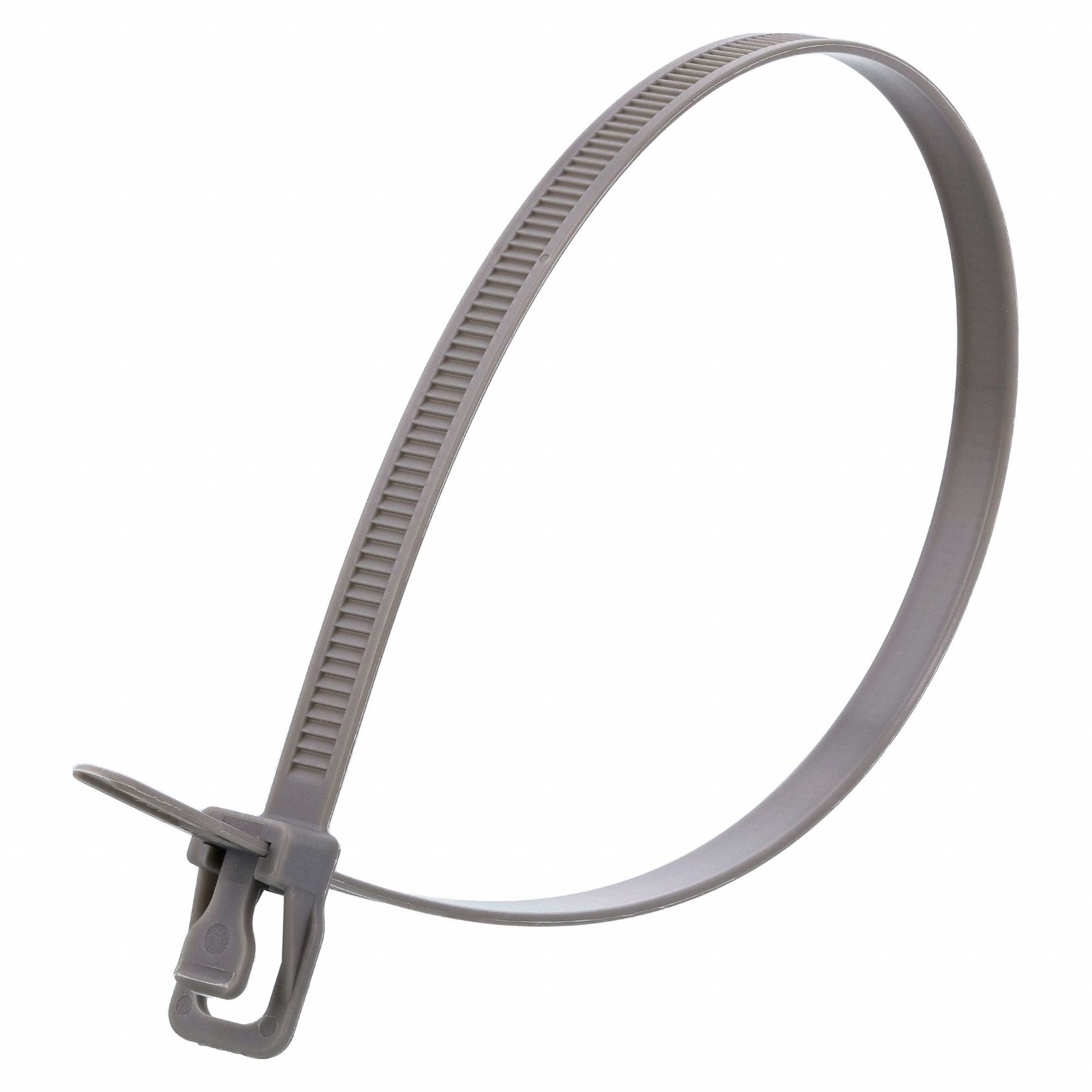 Releasable Cable Tie: Gray, 14 in Lg, Max. 100 mm Bundle Dia., 120 lb Rated, 100 PK