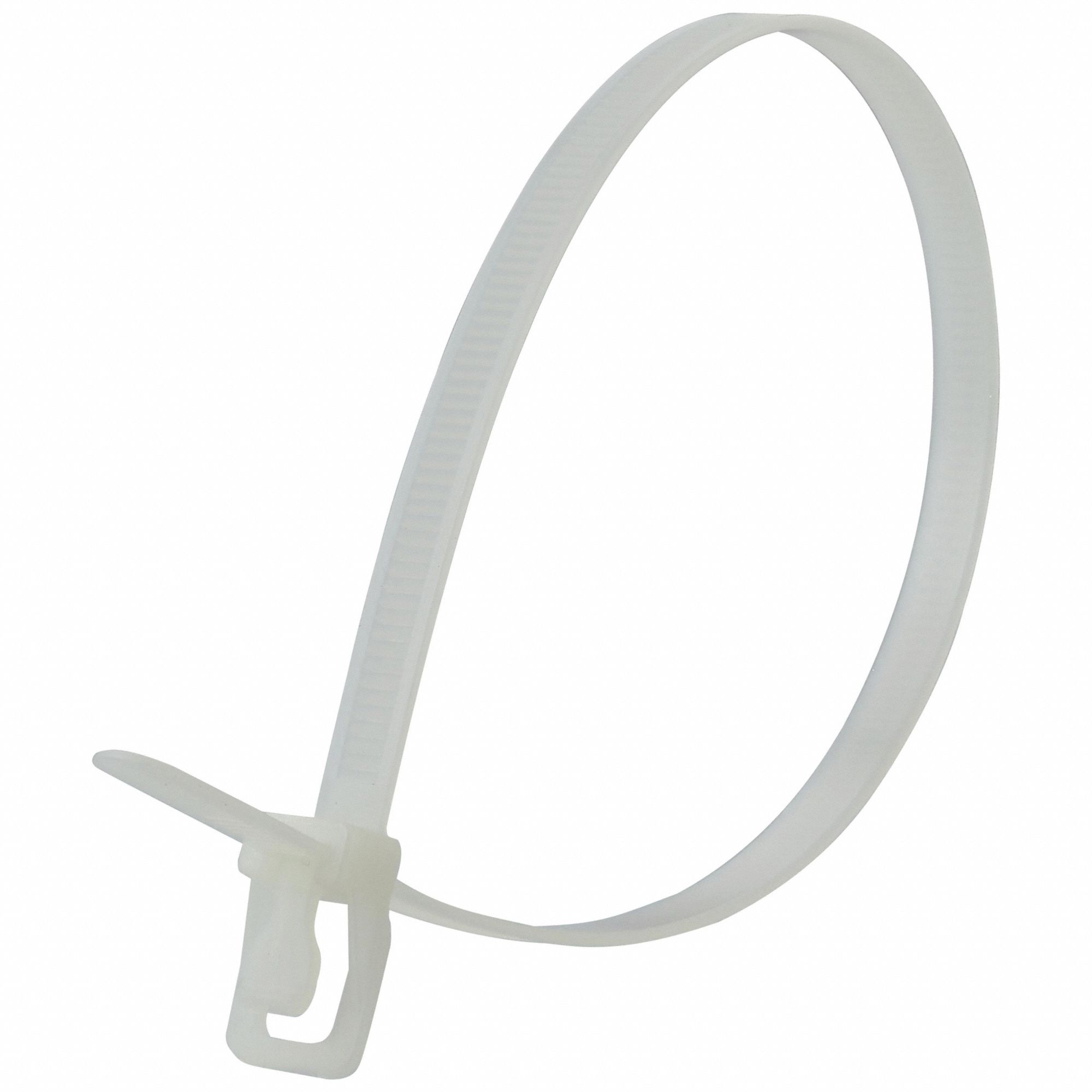 Releasable Cable Tie: Natural, 14 in Lg, Max. 100 mm Bundle Dia., 120 lb Rated, 100 PK