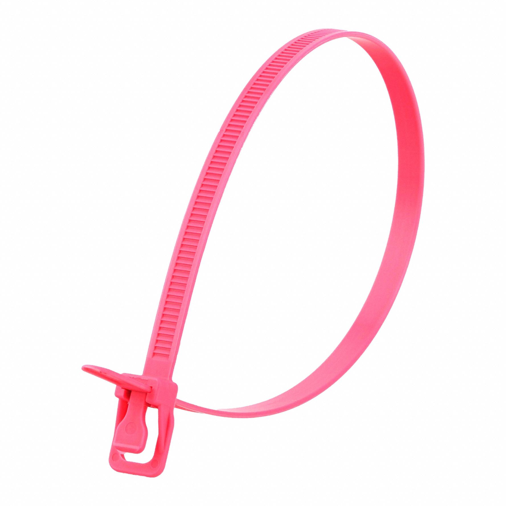Reusable Cable Ties: Fluorescent Pink, 14 in Lg, Max. 100 mm Bundle Dia., 120 lb Rated, 100 PK