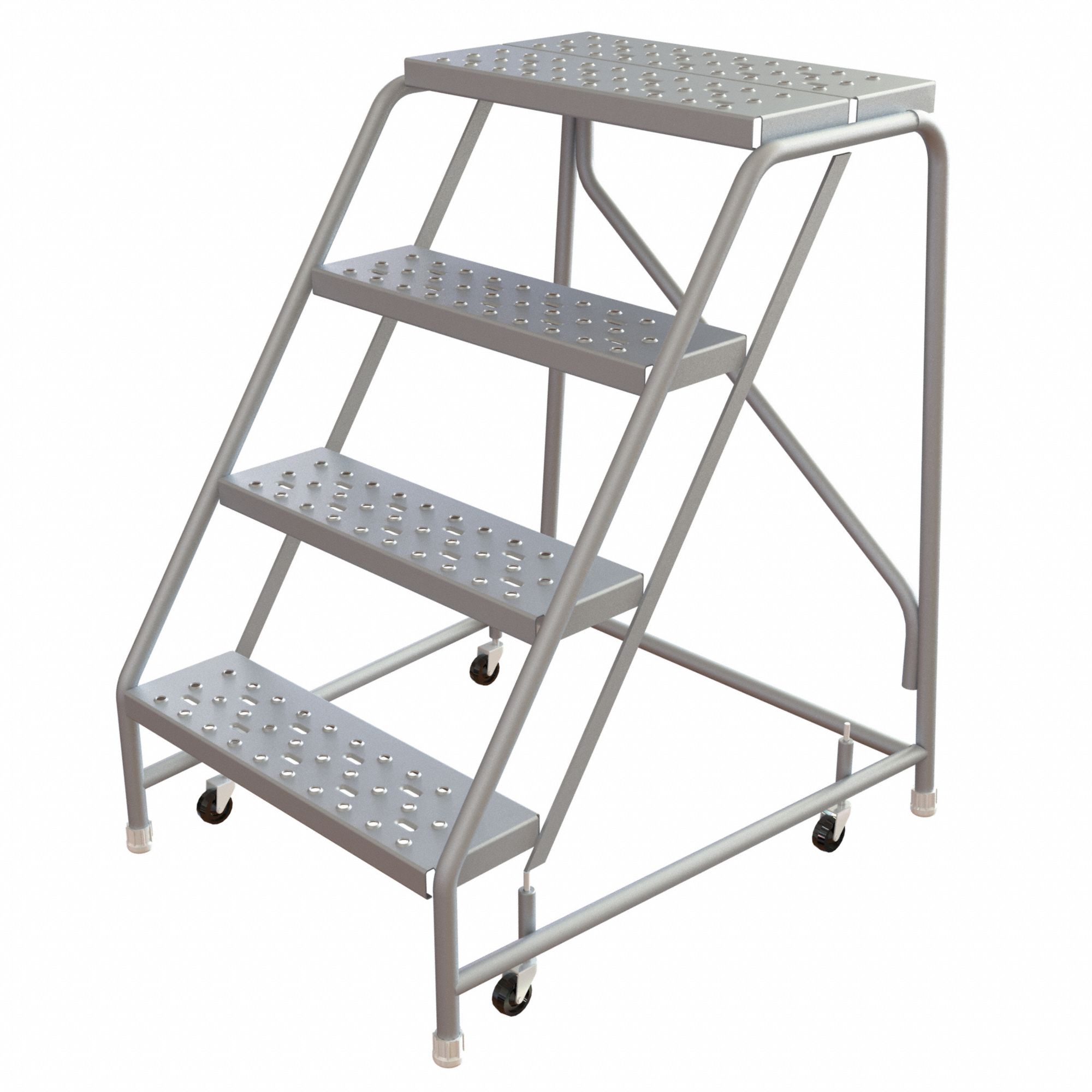 Rolling Ladder: 3.3 ft Platform Ht, Assembled, Aluminum, Wt-Actuated, Perforated