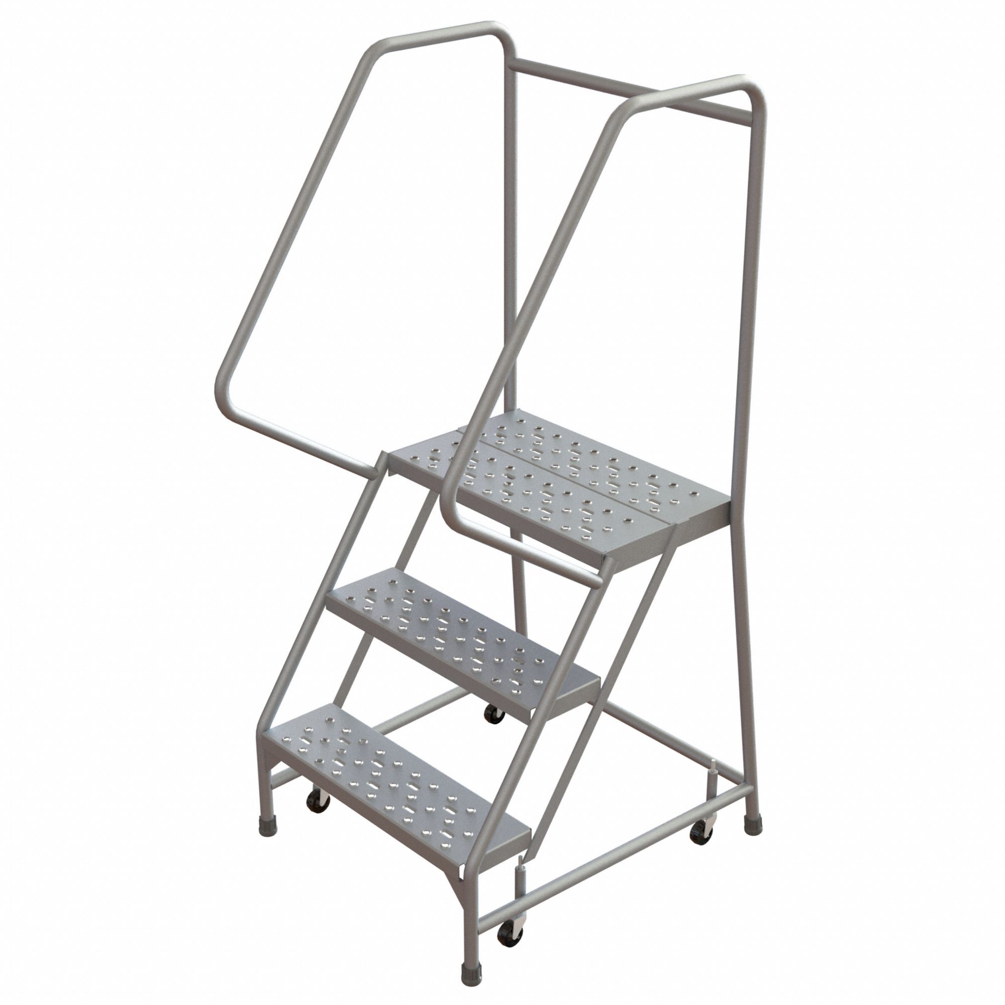Rolling Ladder: 2.5 ft Platform Ht, Assembled, Aluminum, Wt-Actuated, Perforated