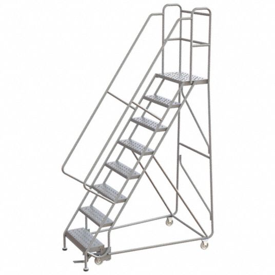 BALLYMORE 8-Step Rolling Ladder, Perforated Step Tread, 112 in Overall ...