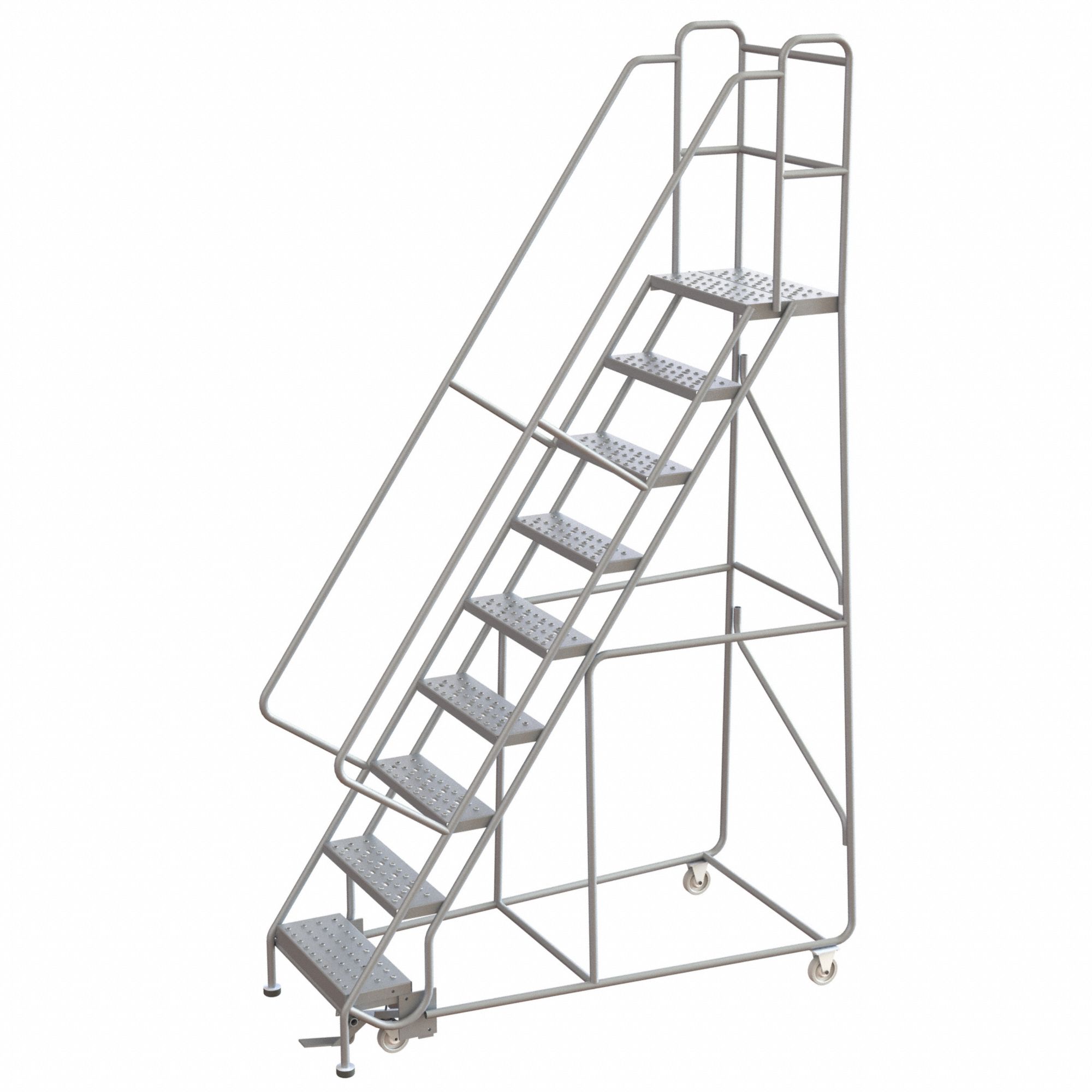 Rolling Ladder: 7.5 ft Platform Ht, Assembled, Aluminum, Manual Lock, Perforated