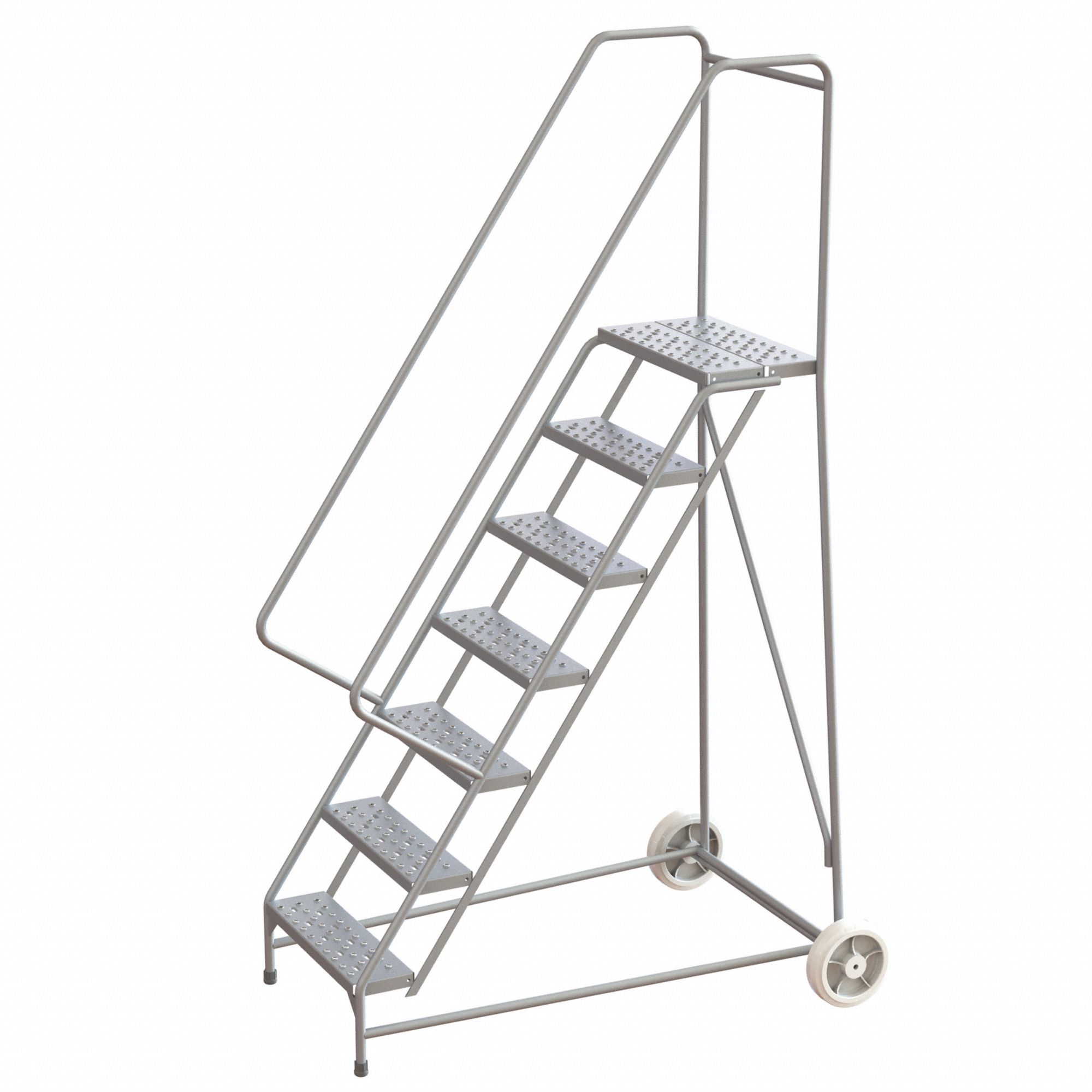 Wheelbarrow Ladder: 5.8 ft Platform Ht, Assembled, Aluminum, 350 lb Load Capacity - Max