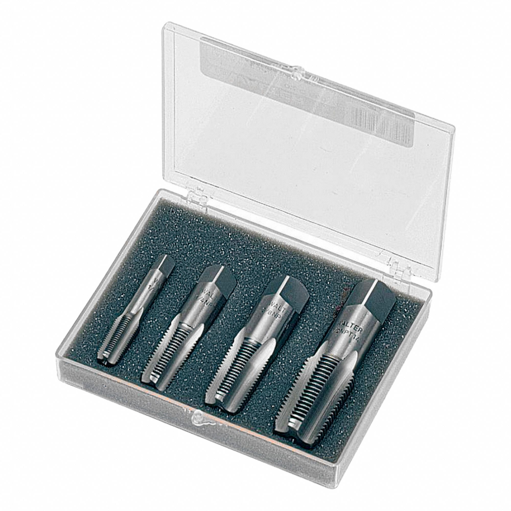 PIPE TAP SET, TAPER, WITH 1/8 IN/1/4 IN/3/8 IN/1/2 IN NPT TAPS, HIGH SPEED STEEL, PC 4