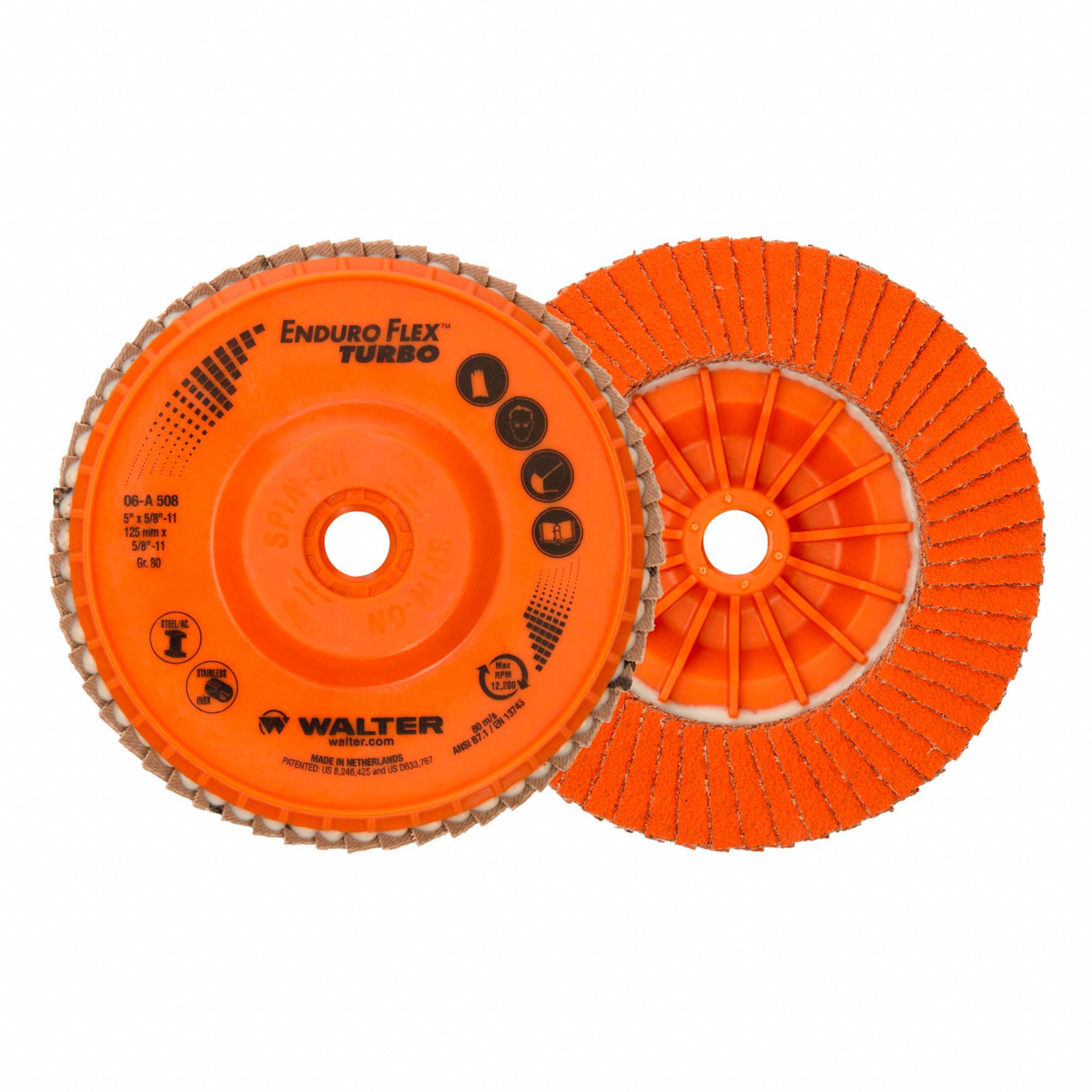 ENDURO-FLEX TURBO FLAP DISC, 27S, FOR STEEL/SS, 5 IN, 5/8"-11, 80 GRIT, CERAMIC, PK 10