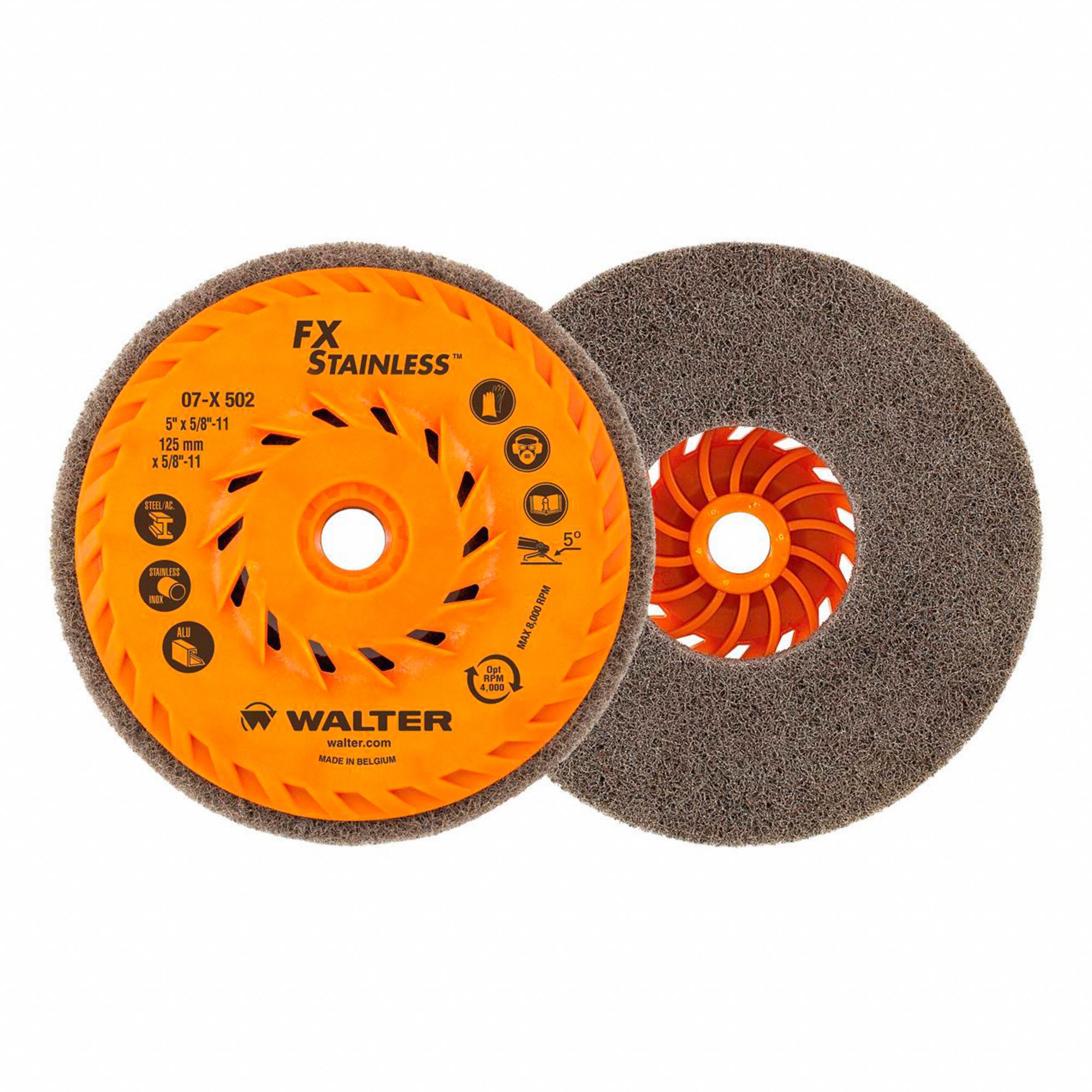 SANDING DISC, FX SERIES, SPIN-ON MOUNT, 8000 RPM, GREY, 5 IN, ARBOUR 5/8