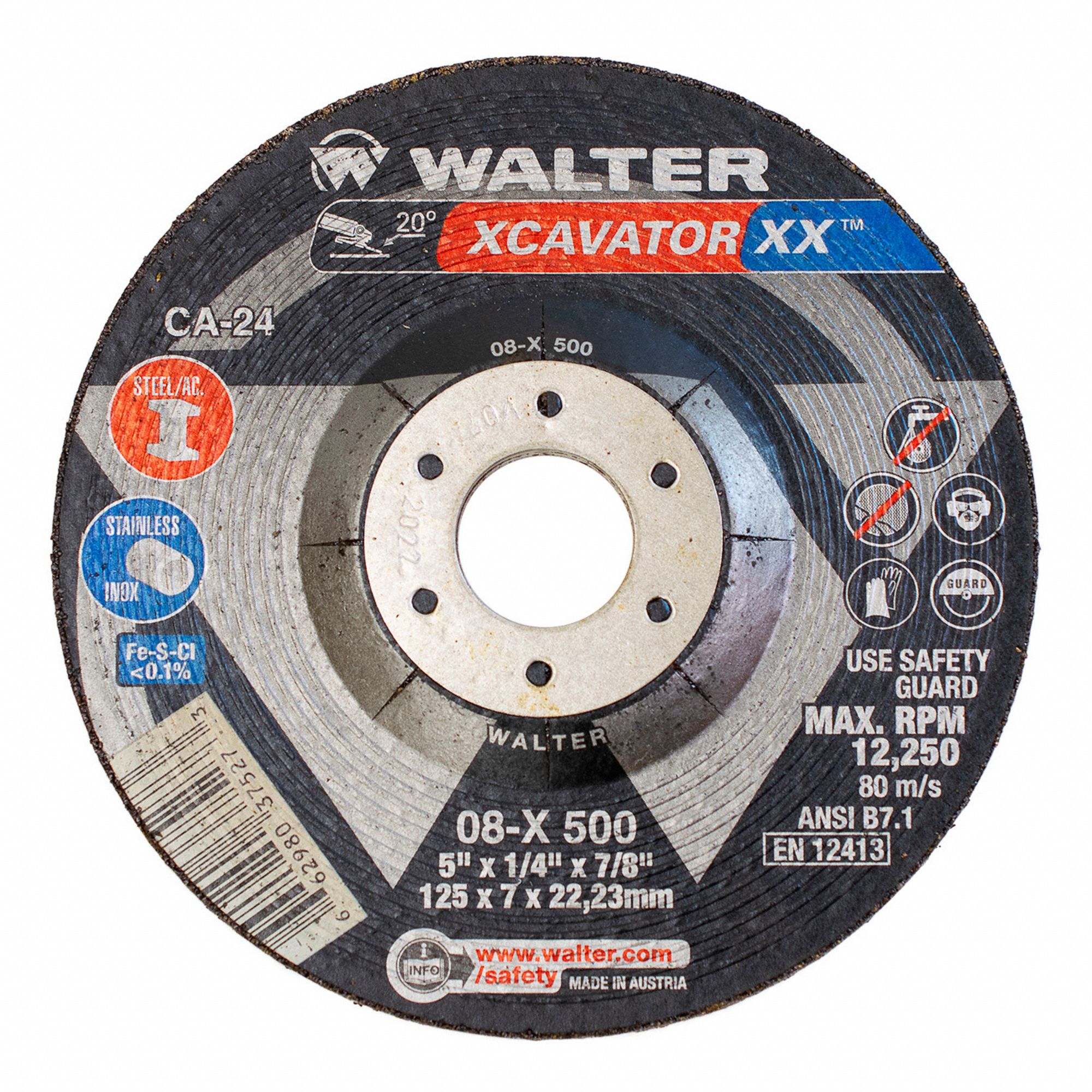 GRINDING WHEEL, SPIN-ON, TYPE 27, 24 GRIT, GRADE CA-24, 12,250 RPM, 5 X 1/4 X 7/8 IN, CERAMIC