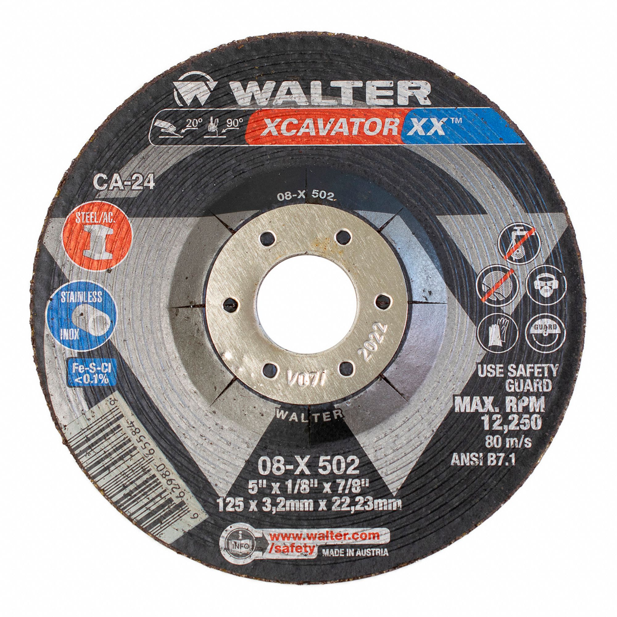 GRINDING WHEEL, SCREW-ON, TYPE 27, 24 GRIT, GRADE CA-24, 12,250 RPM, 5 X 1/8 X 7/8 IN, CERAMIC