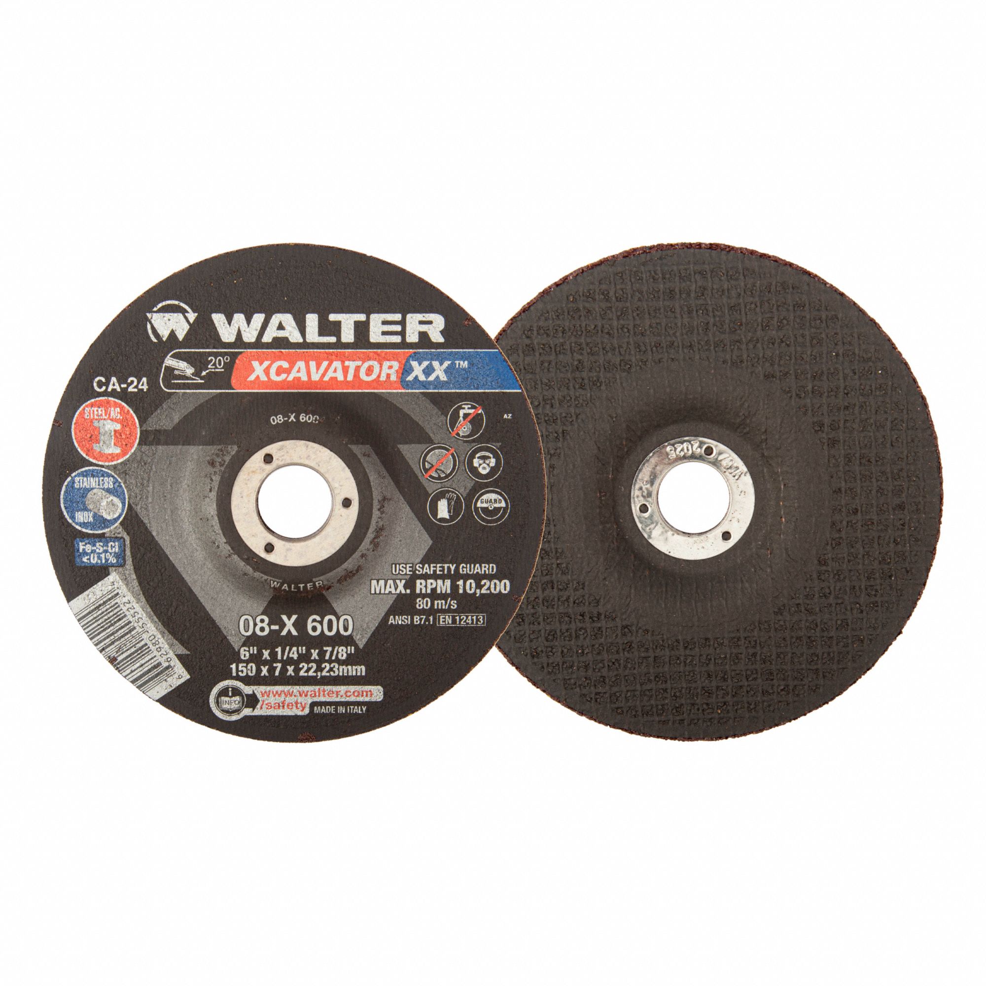 GRINDING WHEEL, SPIN-ON, TYPE 27, 24 GRIT, GRADE CA-24, RESIN, 10,200 RPM, 6 X 1/4 X 7/8 IN