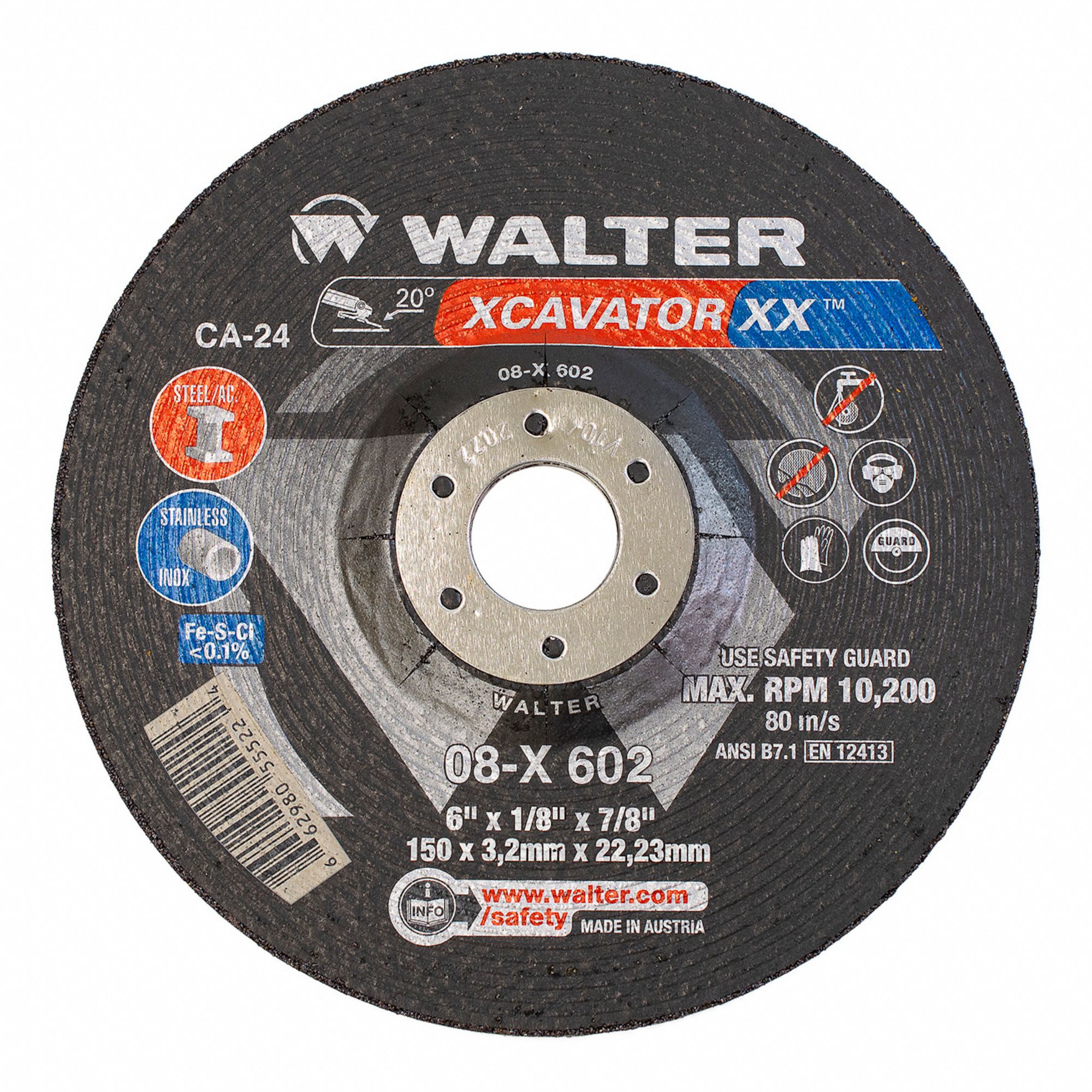 GRINDING WHEEL, SCREW-ON, TYPE 27, 24 GRIT, GRADE CA-24, RESIN, 10,200 RPM, 6 X 1/8 X 7/8 IN