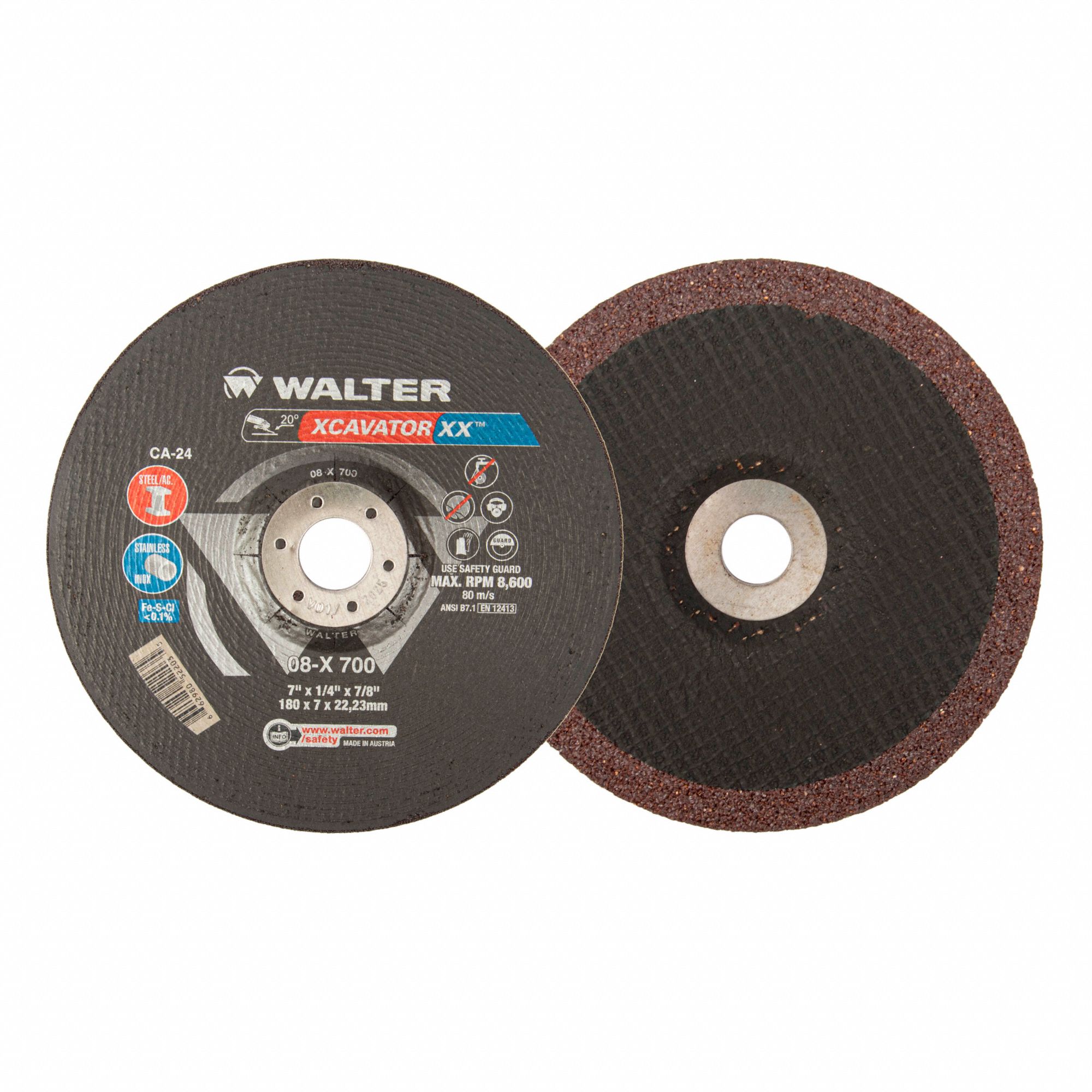 GRINDING WHEEL, SPIN-ON, TYPE 27, 24 GRIT, GRADE CA-24, 8,600 RPM, 7 X 1/4 X 7/8 IN, CERAMIC