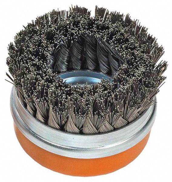 BROSSE BOISSEAU NOEUDS FILETÉS, 8 600 TR/MIN, 5PO, FIL 0.020PO, ACIER
