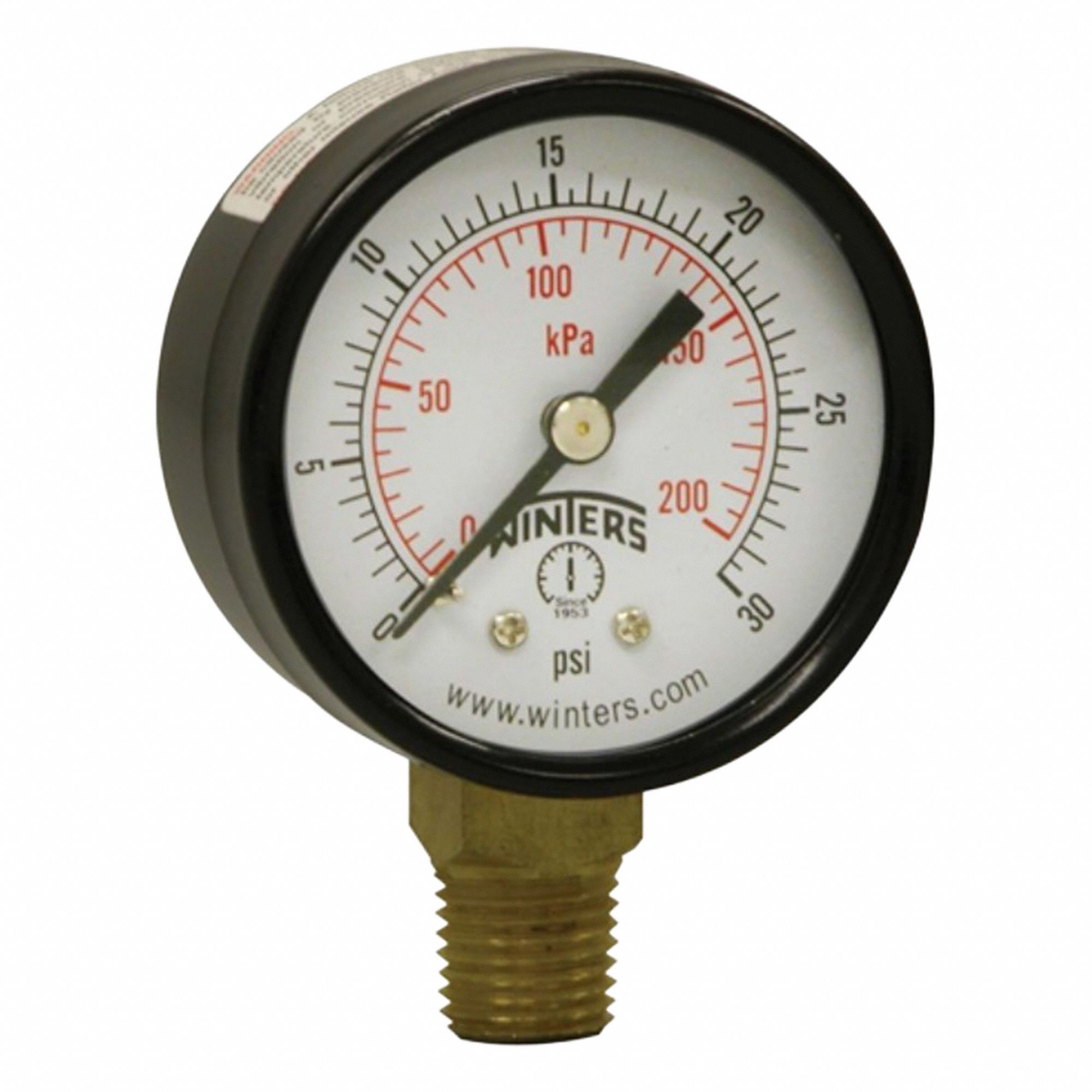 MANOMÈTRE,MONTAGE PAR LE BAS,0-100LB/PO2/KPA,1/4 PO MNPT,TLE DU CADRAN 2 1/2 PO