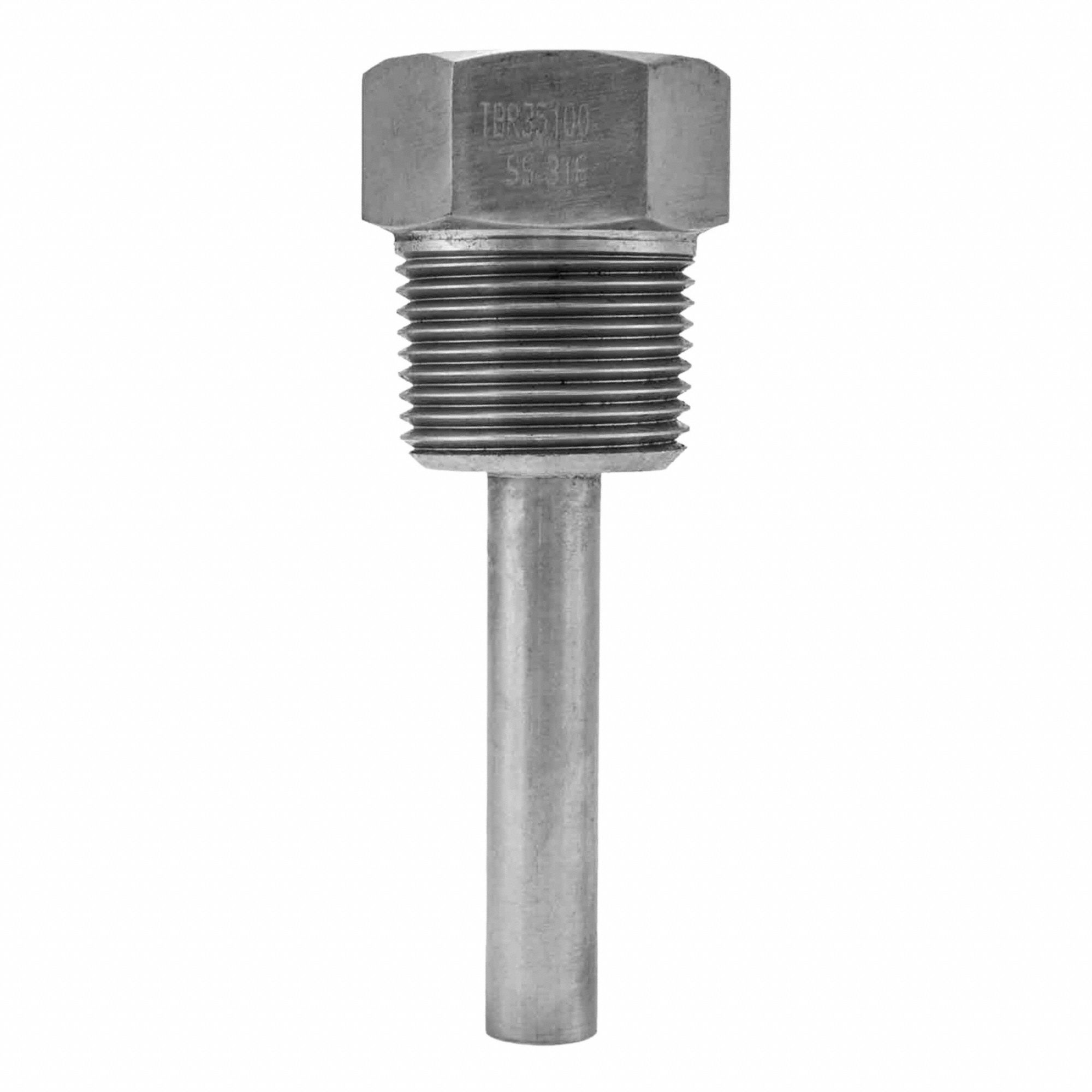THREADED THERMOWELL, STRAIGHT, STAINLESS STEEL, FOR 4 IN STEM L, 2 1/2 IN INSERTION L, NPT, MALE